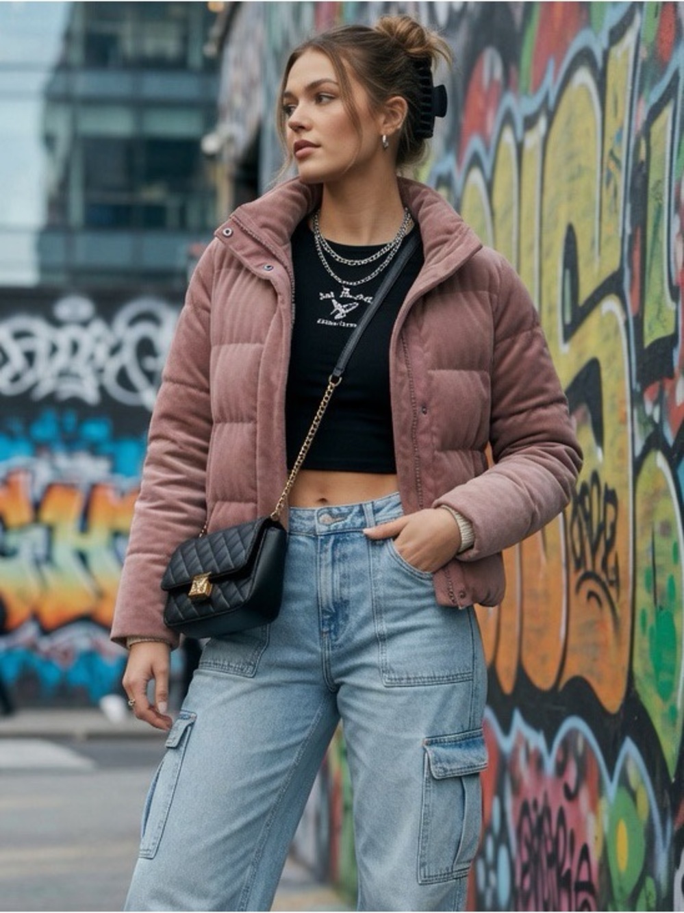 Abercrombie & Fitch Mauve Quilted velvet Puffer Jacket